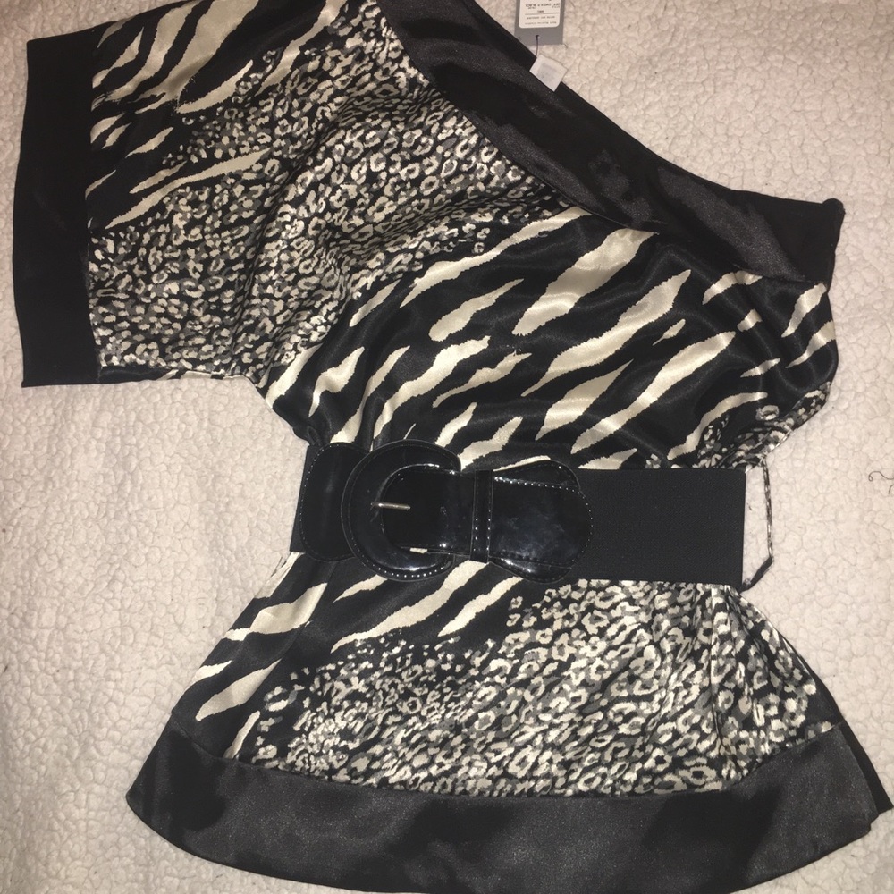 Satin off the shoulder top with removable belt